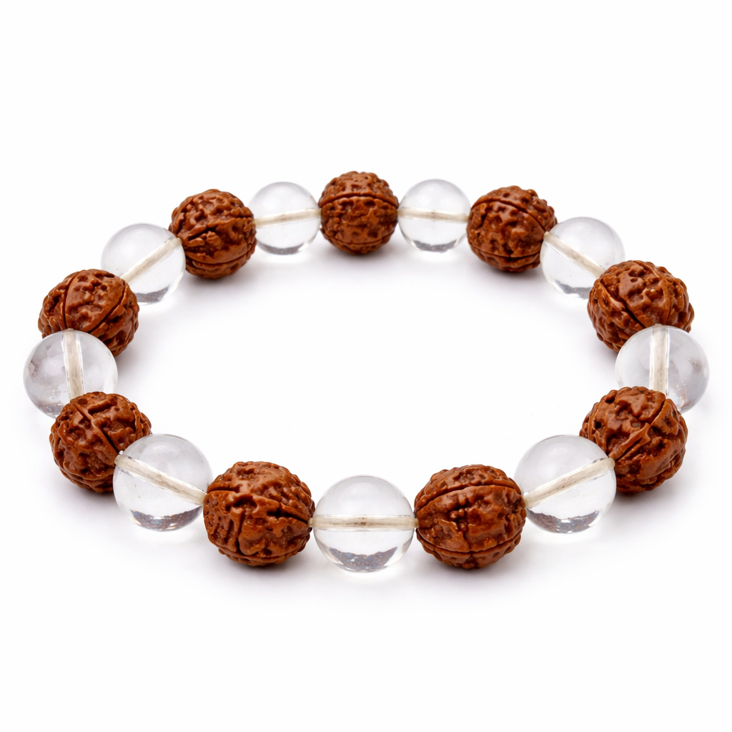 5 Mukhi Nepali Rudraksha Sphatik(Quartz) Bracelet
