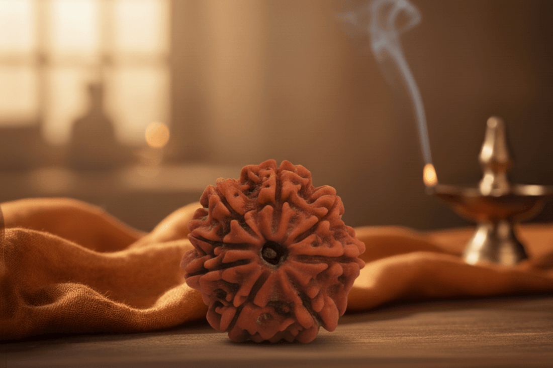 8 Mukhi Rudraksha – Divine Protection of Lord Bhairava for Fearlessness and Liberation.