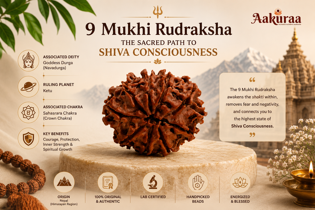 9 Mukhi Nepali Rudraksha – The Sacred Path to Shiva Consciousness with Goddess Durga, Ketu and Sahasrara Chakra