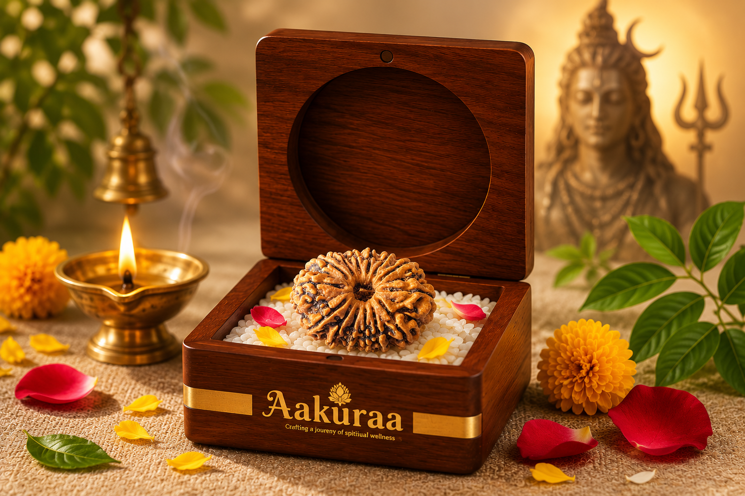 Original 14 Mukhi Rudraksha in premium Energized wooden gift