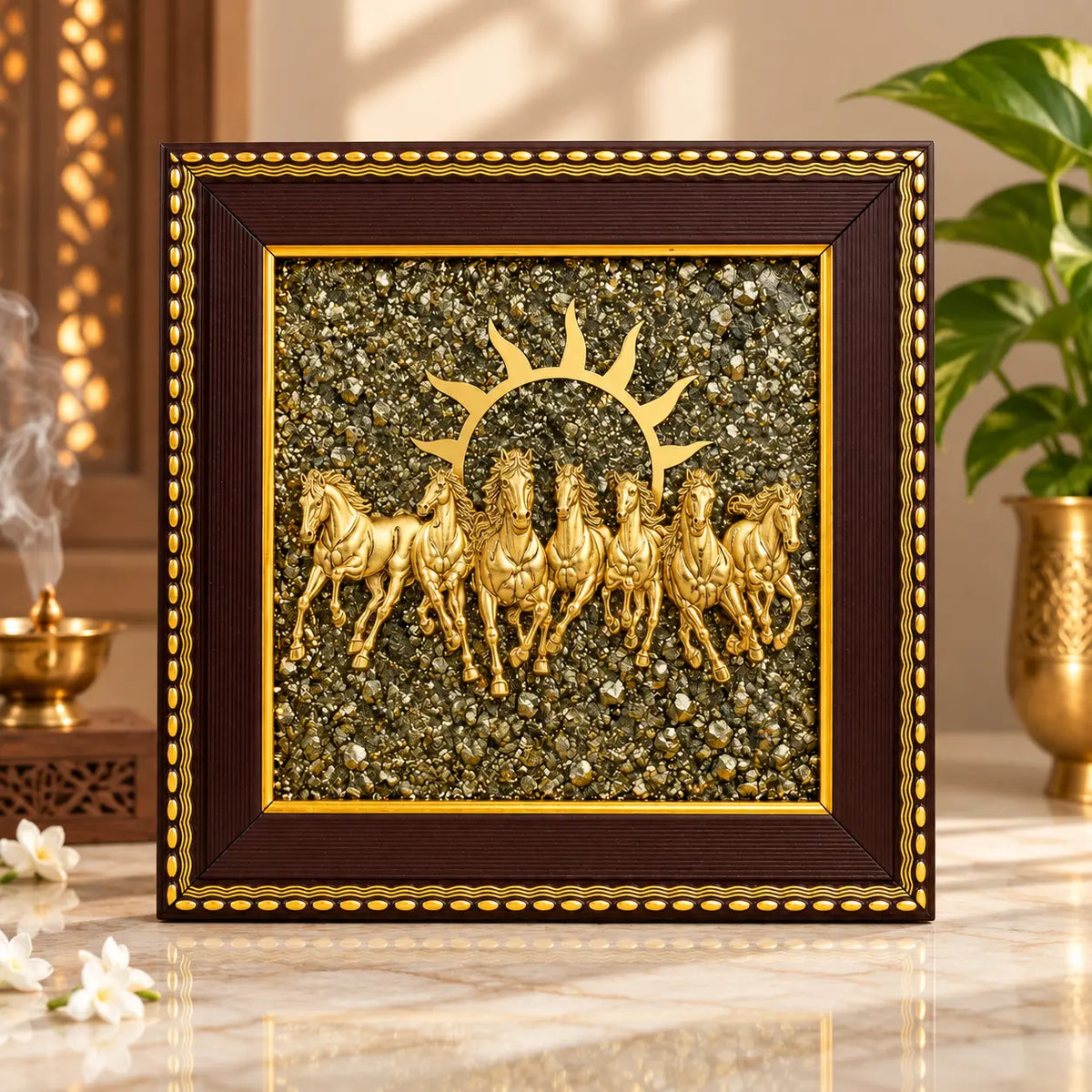 Aakuraa 7 Horses Pyrite Frame with natural Pyrite pieces