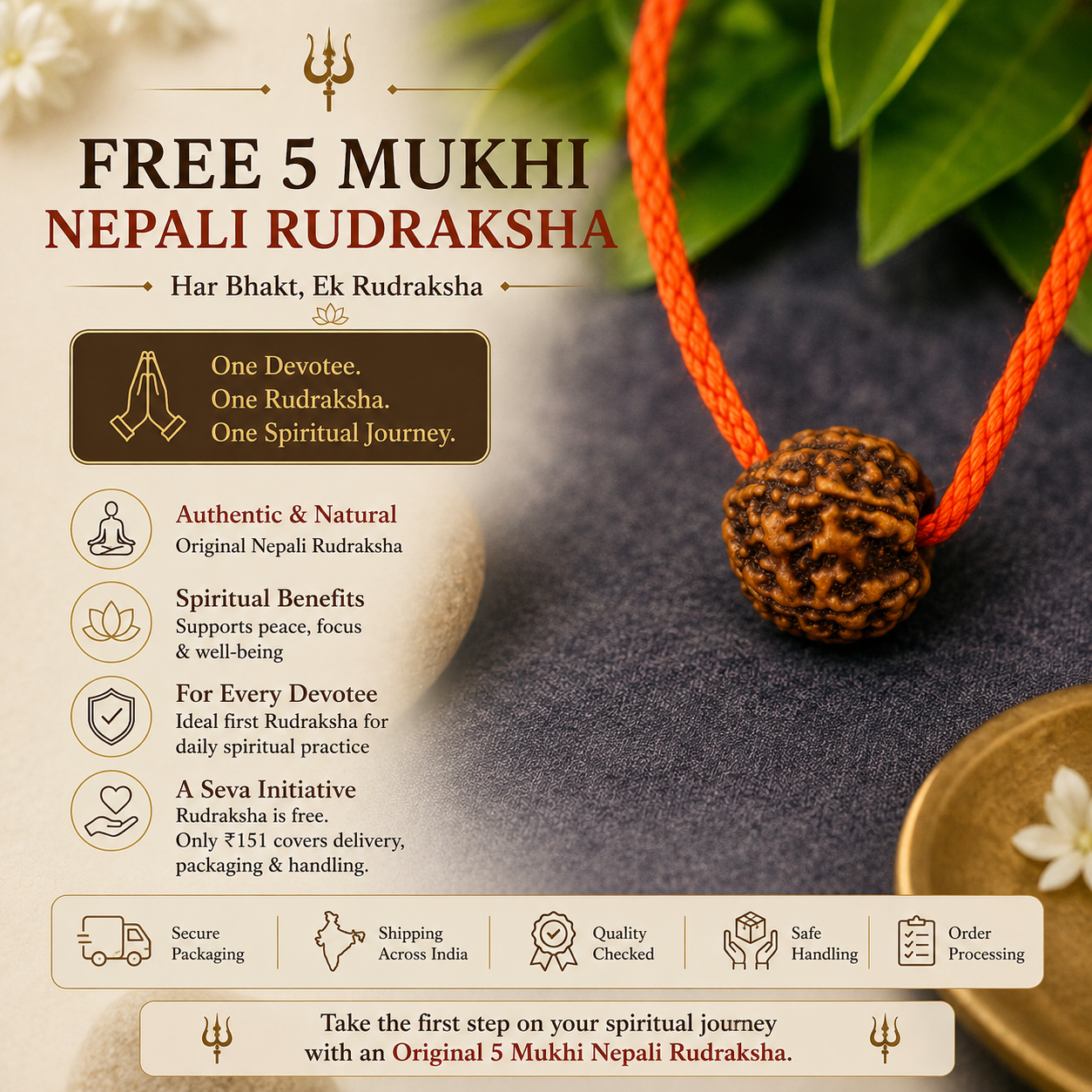 Free 5 Mukhi Rudraksha - Har Bhakt Ek Rudraksha