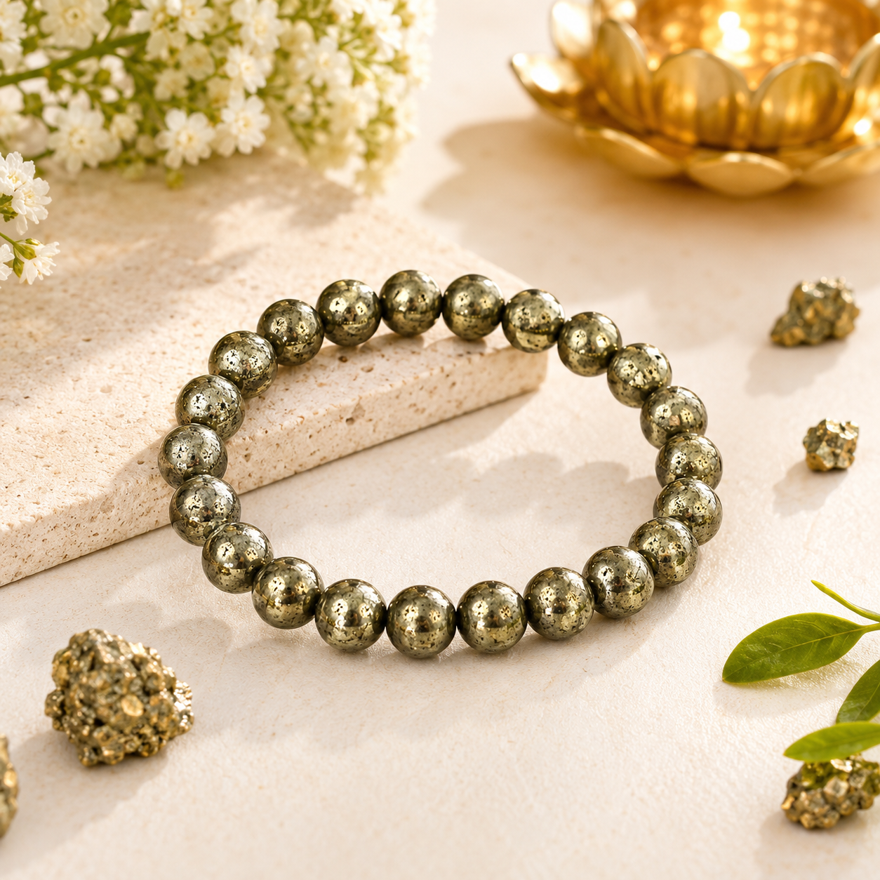 Handcrafted Natural Pyrite Bracelet with Genuine Pyrite Beads